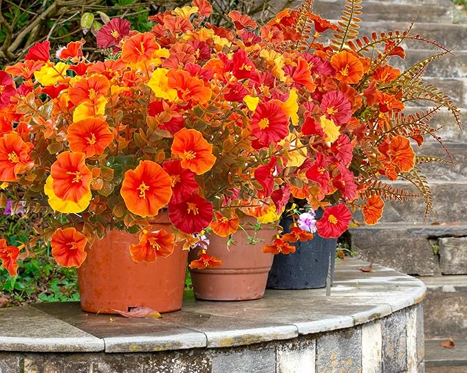 Artificial Mums Fall Flowers for Outdoors, 12 Bundles Artificial Plants Outdoor Fake Flowers UV Resistant, Outdoor Fake Plants Faux Silk Flowers for Porch Outside Planter Window Box Garden