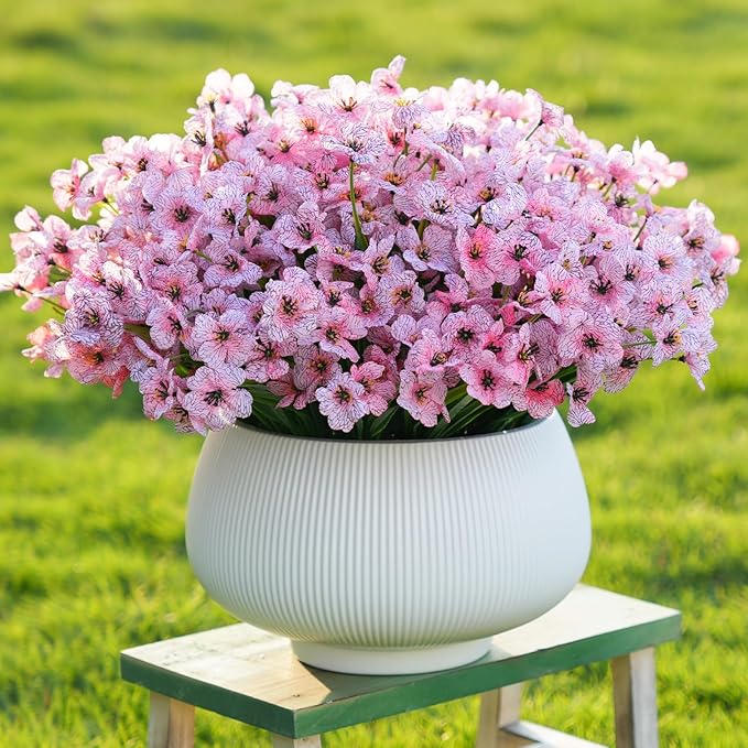 24 Bundles Artificial Flowers for Outdoor Faux Plants for Spring Summer Decoration, UV Resistant Realistic Silk Plastic Fake Flowers Garden Porch Patio Balcony Yard Front Home Decor