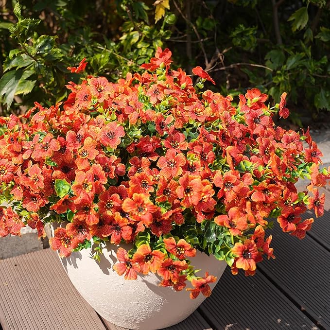 Artificial Flowers for Outdoor, UV Resistant Fake Silk Flowers, Realistic Faux Plants for Outside Indoor Porch Patio Window Box Planter Home Decor (16, Orange)