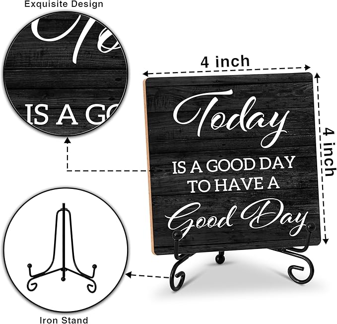 Inspirational Quotes Home Office Desk Decor with Stand - Today Is A Good Day to Have A Good Day - Motivational Wooden Sign Gift for Women Men Friends Coworkers - C20