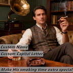 Personalized Name Walnut Cigar Ash Tray for Men Custom Wooden Cigar Ashtray Monogramed Men Ashtray Gifts for Father's Day Husband Fathers Groomsmen Papa Grandpa (Retro Tray)
