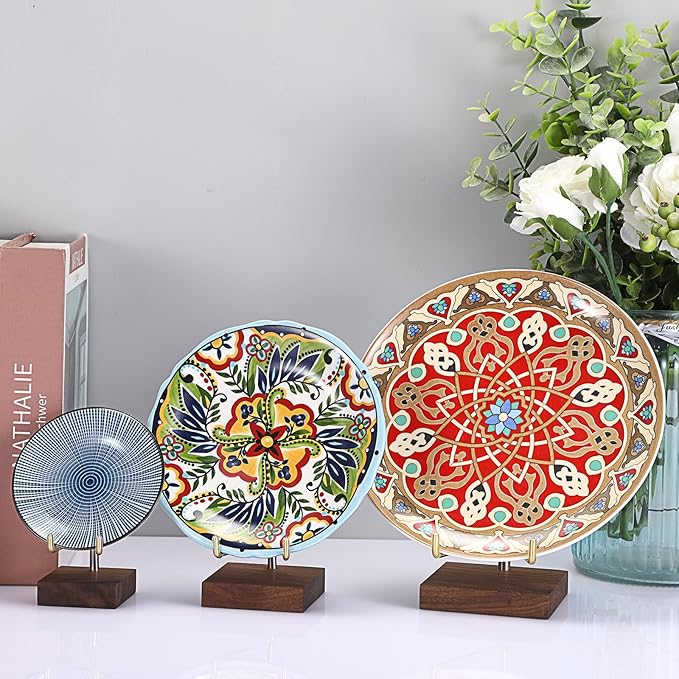 Hipiwe Adjustable Metal Arms Display Stand Easel with Wooden Base - Small Display Easel Holder for Displaying Fossil Coral Geodes Rock Mineral Agate Plate Seashell and Photos, 2"x2"x3.2"