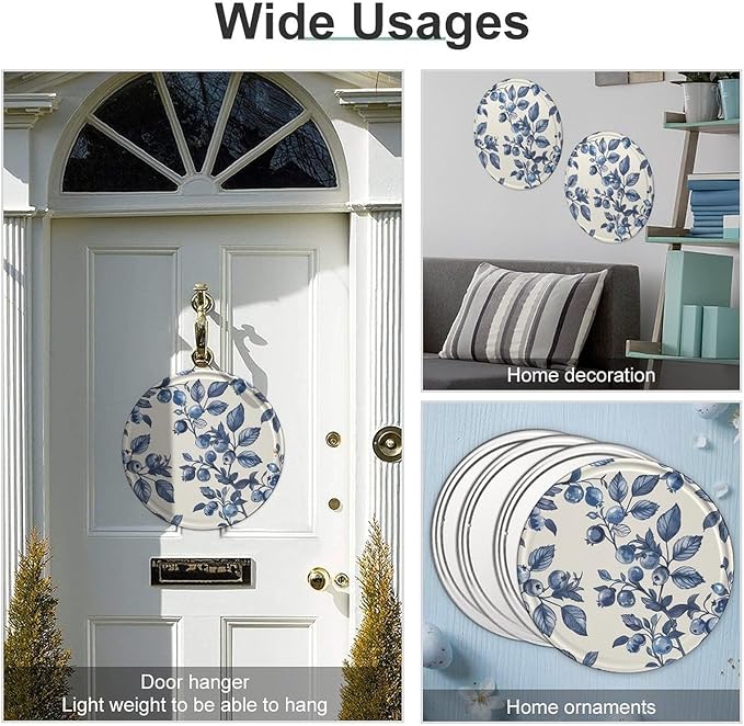 Wall Picture, with Blueberry Flower Pattern Printed Circular Iron Hanging Picture,Wall Art Decor,Home for Bedroom Living Room Bathroom Decor,Iron Painting 11.8X11.8 in
