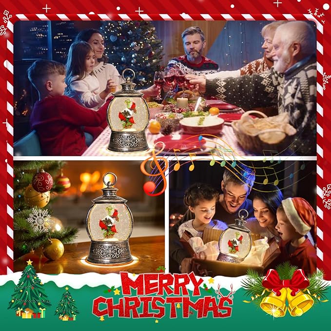 Christmas Cardinal Snow Globe 12.5In High, Musical Snow Globe Lantern Lights with 6 Hour Timer, Retro Style Holiday Glitter Globe for Xmas Home Decoration and Santa Gifts-Red Cardinal
