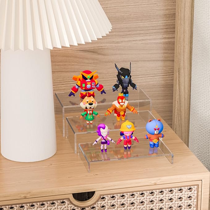 Sezanrpt Acrylic Risers Display Stands 3pcs, Rectangular Dessert Table Display Set, Clear Display Shelf for Funko Pop, Collectibles, Retails, Shoes, Plants, Home Decors, Decoration - 7.5''x8''x8.5''