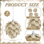 Jetec 8 Pieces Christmas Ornaments Glitter Christmas Tree Hanging Decoration Decorative Artificial Pine Cones Flowers Hanging Ornaments for Winter Wreath Holiday Decor(Champagne Gold)