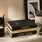 Decorative Books for Home Decor – Decorative Hardcover Display Faux Books for Bookshelf – Black and Gold Foiled Decor Books for Coffee Table – Fashion Designer Books Decor Set of 3 (Black and Gold)