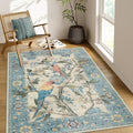 Lahome Botanical Birds 5x7 Washable Blue Living Room Rugs, Soft Non Slip Dining Room Rugs for Under Table, Boho Vintage Indoor Floor Carpet for Bedroom Home Office (5x7ft,Blue)