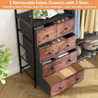 Auromie Heavy Duty Clothes Rack with 5 Drawers & 4 Storage Shelves, 70.9Hx59.1W Clothing Rack with 2 Hanging Rods, Wardrobe Closet Racks with 5 Hooks, Freestanding Garment Racks (Rustic Brown)