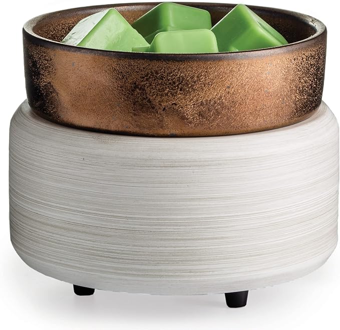 Candle Warmers ETC 2-in-1 Candle and Fragrance Warmer for Warming Scented Candles or Wax Melts and Tarts with to Freshen Room, Whitewashed Bronze