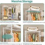 Heavy Duty Garment Rack, Portable Wardrobe Clothes Rack Freestanding Adjustable Clothing Rack with 7 Tiers Adjustable Wire Shelving and 4 Hanger Rods, Max Load 920LBS, White