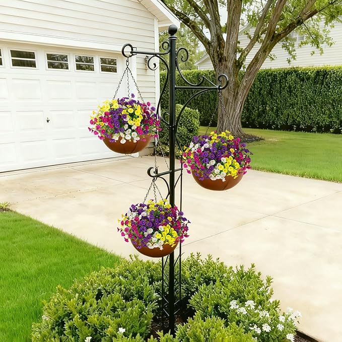 12 Bundles Morning Glory Artificial Flowers for Outdoor Decoration UV Resistant Fake Plastic Plants Artificial Greenery for Indoor Outdoor Garden Patio Window Box Home Decor