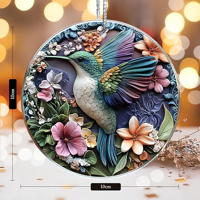 Jabihome Christmas Ornaments 2025, Exchange for Women, Men, Collectible Dated Year Ornaments for Tree, Unique Acrylic Suncatcher, Printed Stained Glass Effect Decor (Floral Hummingbird)