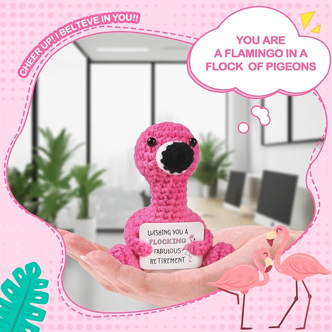 WenmthG Mini Positive Flamingo Crochet Doll - Funny Appreciation Gift for Women Men Couple Positive Crochet Animals Emotional Cheer Up Support Handmade Flamingo Birthday Retirement Decoration Gift