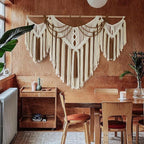 IOWER Boho Woven Wall Hanging Handwoven Brown and White Geometric Tapestry Handmade Macrame Decor for Modern Bedroom Living Room Apartment Office Home 47" W x 35" L