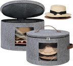 Lifewit Round Cowboy Hat Box for 7 Caps, Large Felt Hat Organizer Bag for Men&Women Storage, Baseball Cap Container with Lid for Travel, Foldable 16.5" Dx10.6 H Carrier, 37L Each, Gray 2 Pack