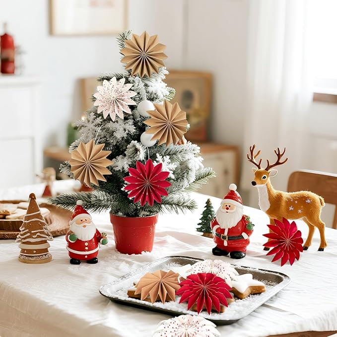 EASY JOY Christmas Hanging Decorations-9Pcs Small Christmas Paper Ornaments 3D White Red Brown Snowflake Ornaments Xmas Tree Decorations Outdoor Indoor for Xmas Boho New Year Home Decor