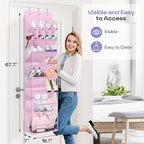 MISSLO Clear Over the Door Shoe Organizer Large Deep Pockets Hanging Shoe Rack for Closet Fit 20 Pairs Shoe Holder for Sneakers Boots Storage, Pink