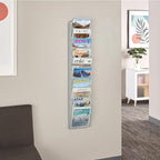 Safco Products Onyx Commercial 10 Pocket Magazine Rack 5579SL-Silver-Stainless Steel- Wall Mounted-5 lbs Capacity-Organize Magazines or Journal