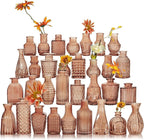 Glass Bud Vase Set of 32 Pcs, Small Glass Vases for Flowers, Amber Bud Vases in Bulk, Vintage Vases for Wedding Centerpieces, Wedding Decorations, Home Table Flower Decor