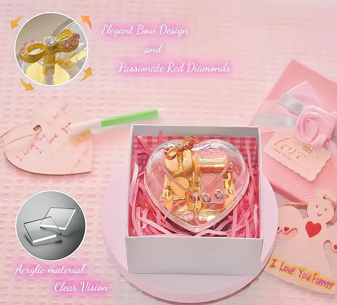 A Time for Us Music Box,Heart-Shaped Clear Mechanical Music Box,Gifts for Birthday Christmas Wedding Valentine's Mother's Day. (Romeo and Juliet)