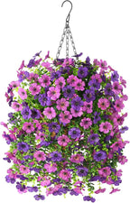 Homsunny Artificial Fake Hanging Plants Flowers Baskets for Outdoor Outside Spring Decor,Faux Silk Daisy UV Resistant Look Real Summer Decorations for Home Porch Patio Yard Garden(Mix Purple