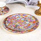KAMMAK Decorative Plates Set for Display, Gold Ceramic Plate Decor with Stand，Handmade Vintage Flower Porcelain Ornament for Living Room, Kitchen, Office, Perfect Chinese Style Dish Gift (8in+10in)