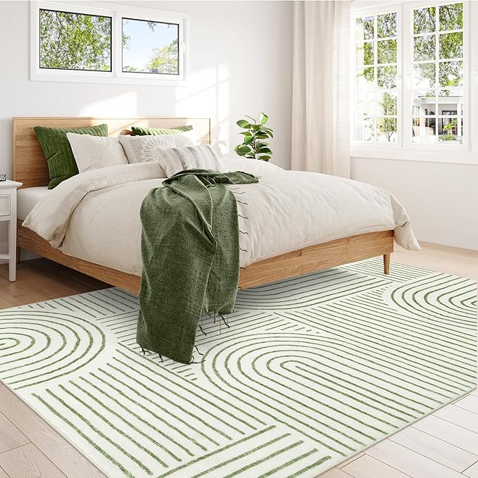 Lahome Abstract 8x10 Rugs for Living Room, Soft Green 8x10 Area Rugs for Bedroom Non-Slip, Ultra-Thin Rainbow Boho Accent Carpet for Dining Room Office, Green