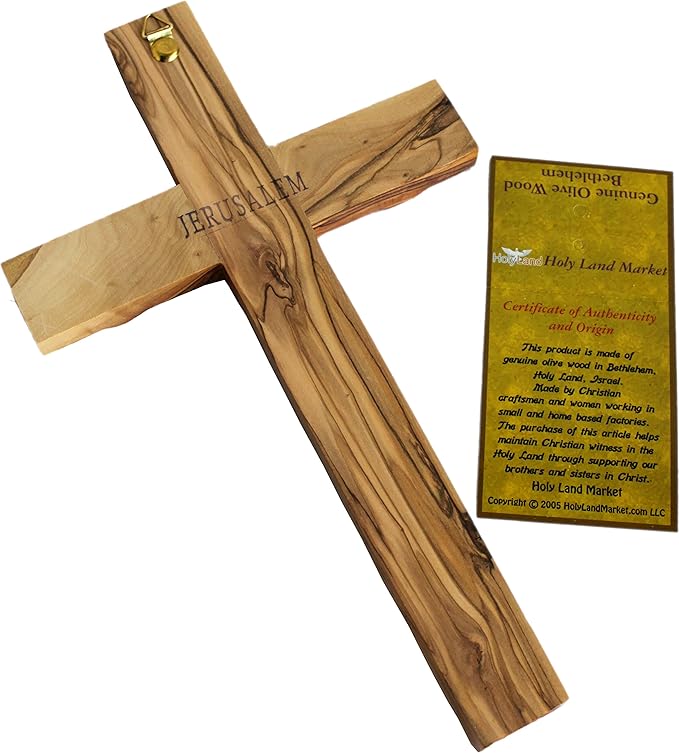 Holy Land Market Olive Wood Cross - Hand-Carved Wall Holy Land Wood Cross from Bethlehem, Olive Wood Crosses Collection - 10 in