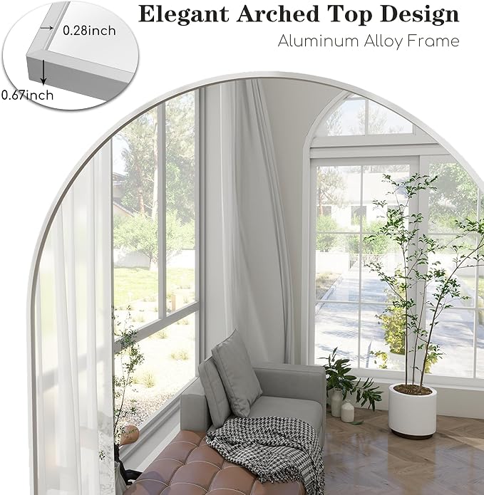 Prywot Arched Full Length Mirror, 70"x26" Free Standing Floor Mirror, Modern Full Body Mirrors with Stand, Wall Mirrors with Aluminum Alloy Frame for Bedroom,Living Room, White
