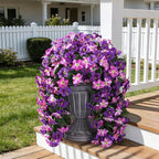 HyeFlora Artificial Flowers for Outdoors, 2pcs Faux Hanging Morning Glory Silk Fake Flowers Lifelike Artificial Plants UV Resistant Flowers for Outside Planter Patio Garden Porch Decor (Purple Red)