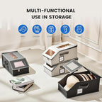 2 Pack Hat Storage for Baseball Caps, Hat Box with Clear View Window, Hat Organizer for Baseball Caps Holds 30 Caps with Cardboard for Men & Women, Ball Cap Organizer for Closet & Shelf (Dark Gray)