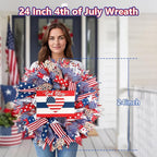 Patriotic Wreath for Front Door, 24 inch 4th of July Decorations with Red White Blue Flag Tags for 250th Anniversary American Independence Day Memorial Day Decor