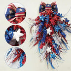 Idyllic 2 Pcs Red White and Blue Glitter Patriotic Swag with Stars & Double Bow | Sparkling 4th of July Memorial Day Front Door Hanging Decor