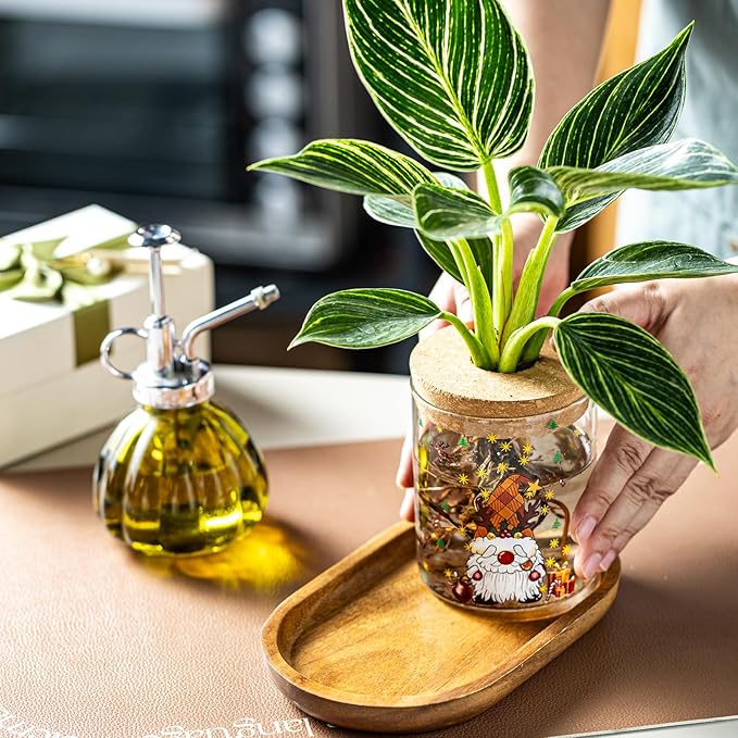 Christmas Vases, 2 Sizes Propagation Jars with Christmas Decorations Patterns, Desktop Glass Hydroponic Planter for Plant Cuttings, for Plant Lovers (18)