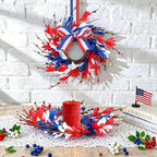 6 PCS Mini 4th of July Patriotic Kitchen Cabinet Wreaths Small Red White and Blue Floral Swag Wreath for Front Door with Forsythia Flowers Independence Day Hanging Wreaths for Memorial Day Porch Wall