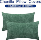 CaliTime Christmas Throw Pillow Covers Decorative 16 X 26 Inches Pack of 2 Cozy Chenille Cushion Cases for Couch Sofa Bed Living Room Home Dark Green