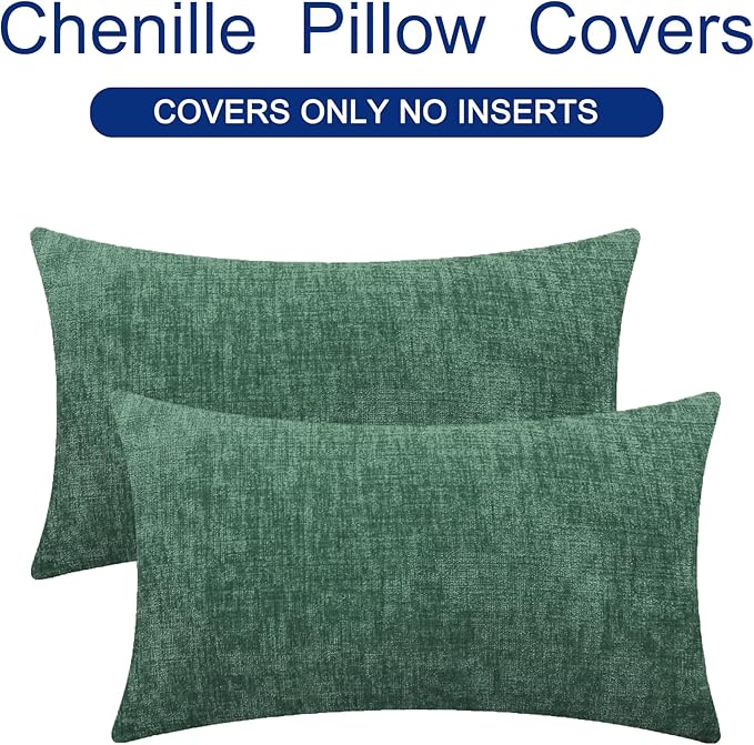 CaliTime Christmas Throw Pillow Covers Decorative 16 X 26 Inches Pack of 2 Cozy Chenille Cushion Cases for Couch Sofa Bed Living Room Home Dark Green