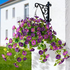 Homsunny 3 Bundles Artificial Hanging Fake Flowers with Basket Plants for Outdoor Spring and Summer Decoration, Faux Silk Flower UV Resistant Morning Glory for Home Porch Patio Garden Balcony Yard
