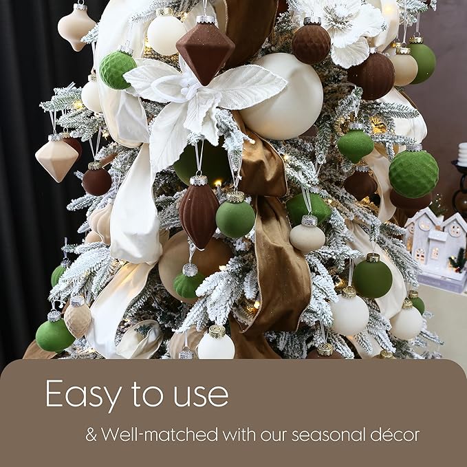 Sea Team 25-Pack Flocked Velvet Christmas Tree Ball Ornaments Set, Decorative Hanging Baubles, Shatterproof Plastic Decorations for Xmas Tree, Wreath, Garland, 60mm/2.36 Inches, Prairie Fall