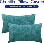 CaliTime Throw Pillow Covers Decorative 12 X 20 Inches Pack of 2 Cozy Chenille Cushion Cases for Couch Sofa Bed Living Room Home Teal