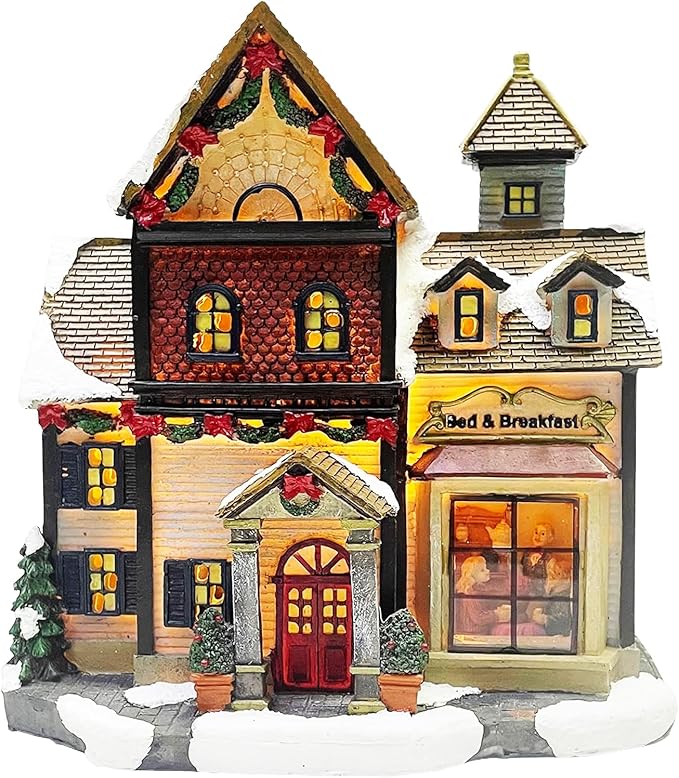 MOMENTS IN TIME Christmas Village Building, Bed and Breakfast with LED Lights - Battery Operated (not Included) (8.5" H x 8.3" W x 5.5" D)