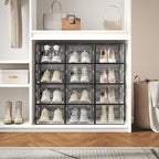 NEWBULIG 36 Clear Shoe Storage Boxes, Shoe Organizer for Closet with Lid, Plastic Stackable Breathable Shoe Cabinet with Lid for Sneakers, Heels & Boots, Black