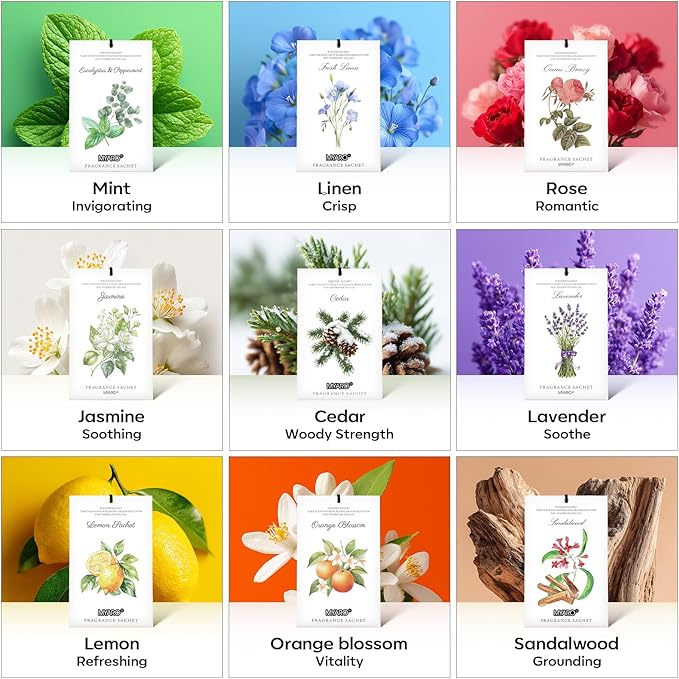 MYARO 12 Pack Cedarwood Scented Sachets for Drawer, Closet & Small Spaces Air Freshener Bags, Odor Eliminator for Car, Shoes, Gym Bag Home Fragrance Gift Set