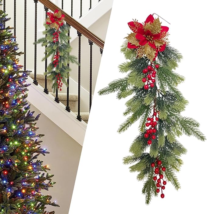 HouseVibe Artificial Christmas Swag Greenery Wreath Decorative Prop Door Swag Staircase Decoration for Stairs New Year 26.77 inch