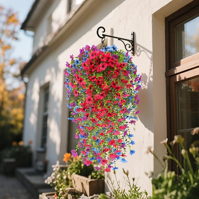 Artificial Hanging Flowers for Outdoors, 6 Pcs Fake Plant for Spring Summer Decoration, UV Resistant Realistic Silk Faux Flowers Outside Indoor Planter Porch Patio Balcony Yard Decor