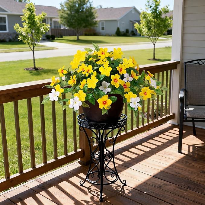 Artificial Hanging Faux Flowers for Outdoors Planters 2PCS Fake Flowers Silk Hibiscus Flowers for Outside Outdoor Faux Hanging Plants UV Resistant Spring Home Front Porch Decoration