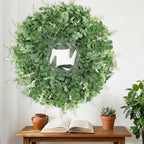 26" Large Eucalyptus Wreath for Front Door Spring Summer Greenery All Season Green Year Round Artificial Eucalyptus Leaves Wreath for Porch Farmhouse Home Wall Window Outdoor Indoor Decorations