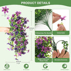 Artificial Hanging Flowers for Outdoors, 2 Pcs Fake Hanging Plant Spring Summer Decoration, UV Resistant No Fade Faux Flower for Porch Patio Yard Window Home Decor(Double Purple)