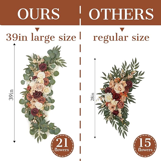 Ting's time Wedding Arch Flower Pack of 2 Artificial Silk Large Flower Swag Welcome Sign Floral Swag Reception Backdrop Floral Decor for Fall Wedding Party Ceremony（Terracotta & Champagne）
